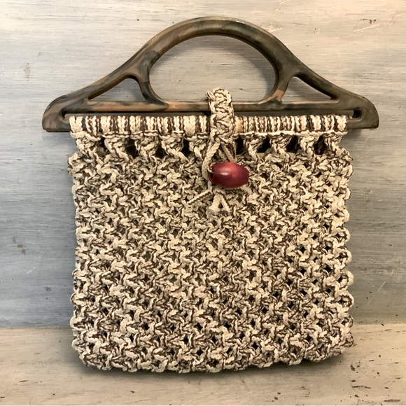Handbags - Vintage‎ Handmade Macrame Handbag Purse 12x14 Good Condition